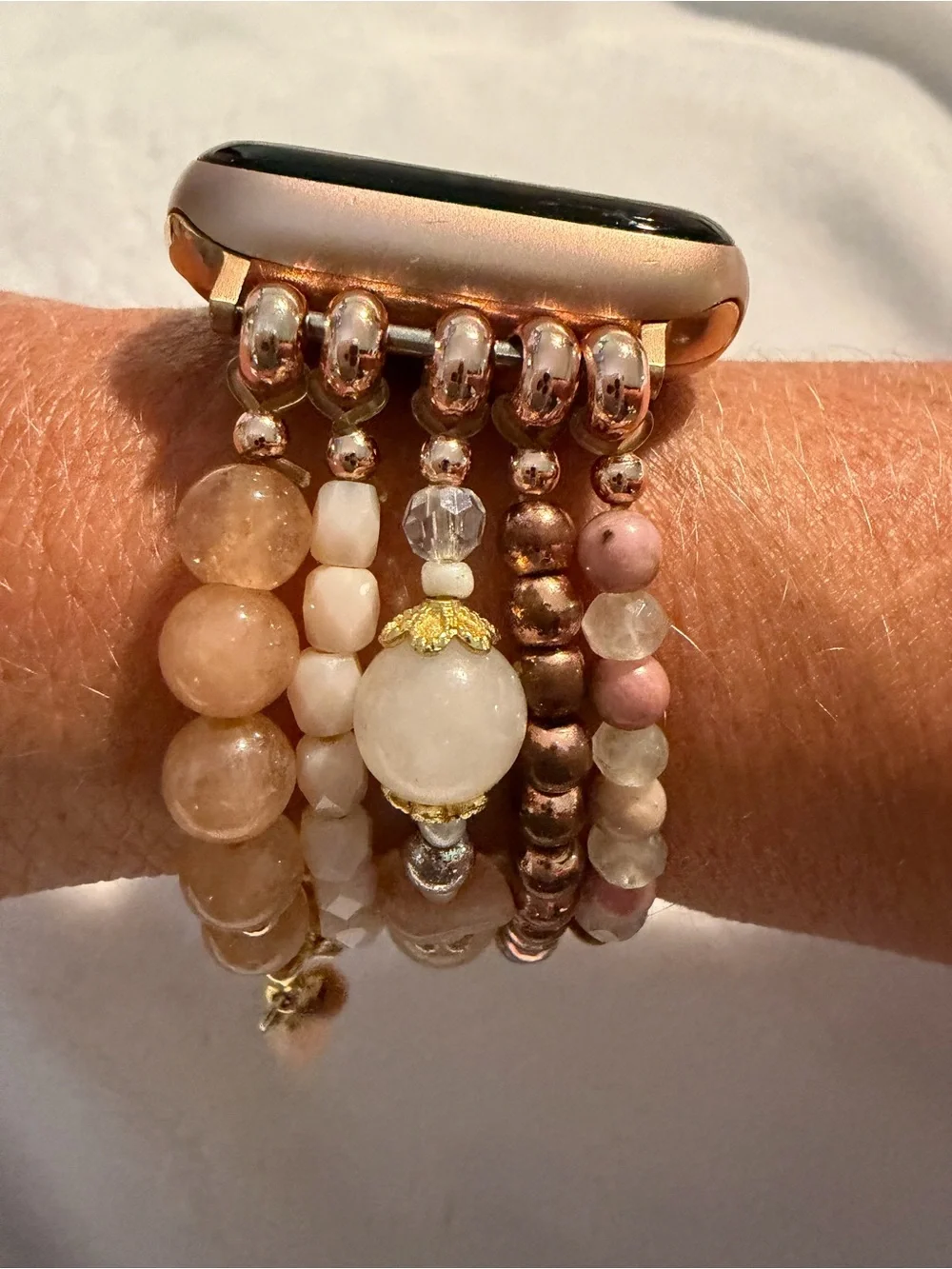 Cape Diablo Rose Gold with Pink, Cream & Gold Beaded Bracelet Band